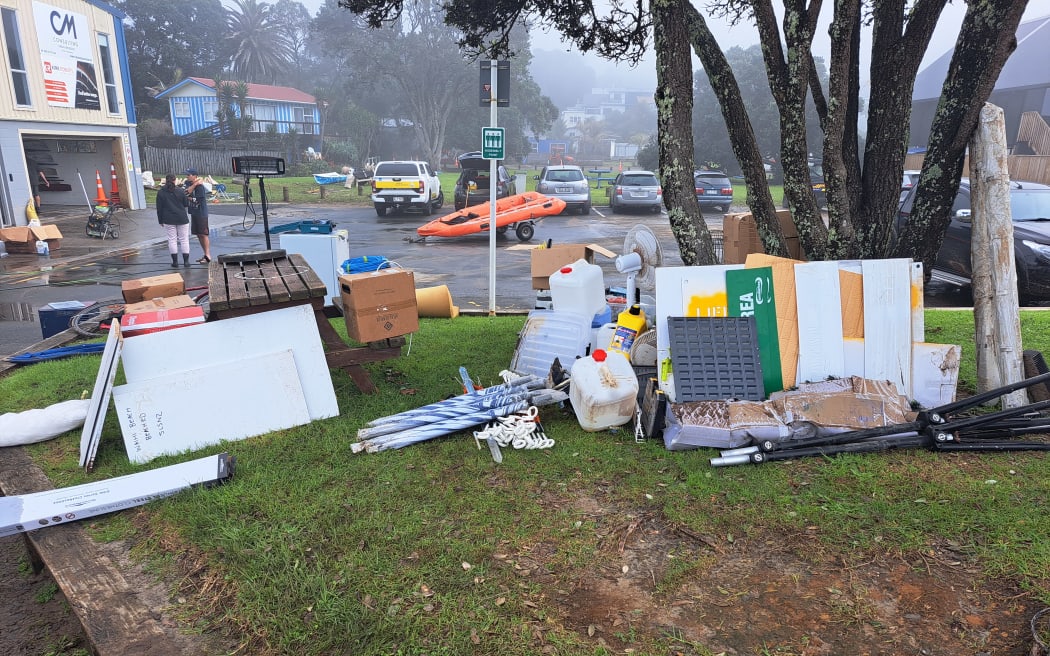 The clean-up at Waihi Surf Lifesaving Club after flooding.