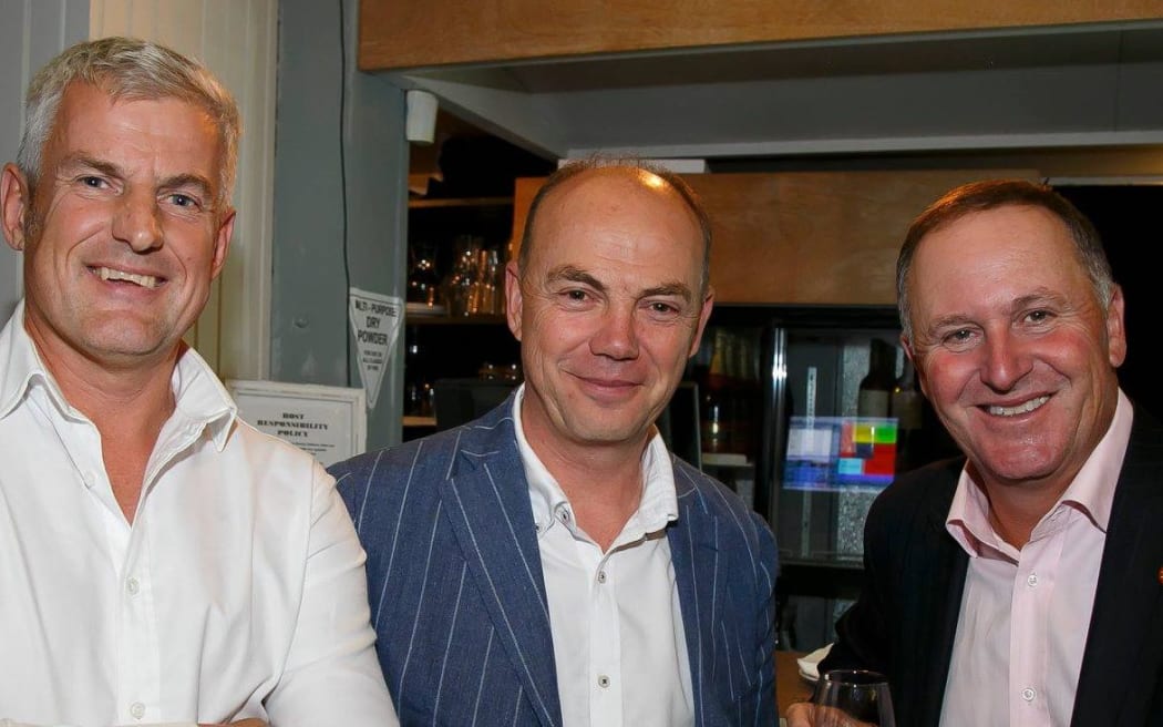Former Neuroendocrine Cancer NZ board member David Kinnear, left, with Dr Malcolm Legget and Sir John Key.