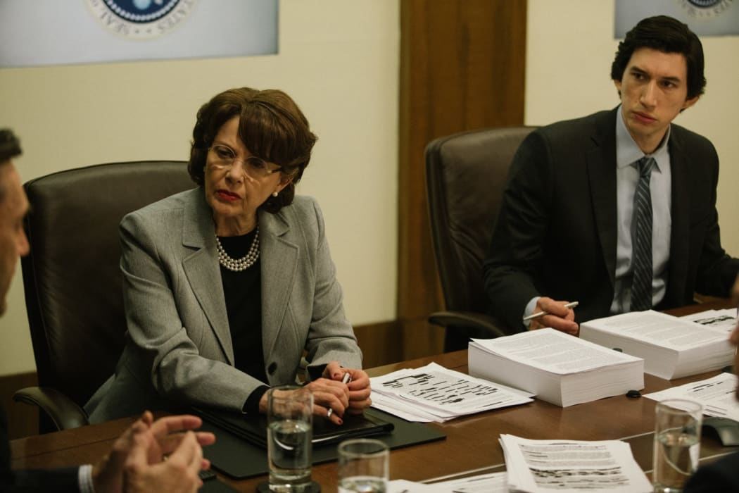Annette Bening as Dianne Feinstein and Adam Driver as Dan Jones in The Report from Amazon Prime.