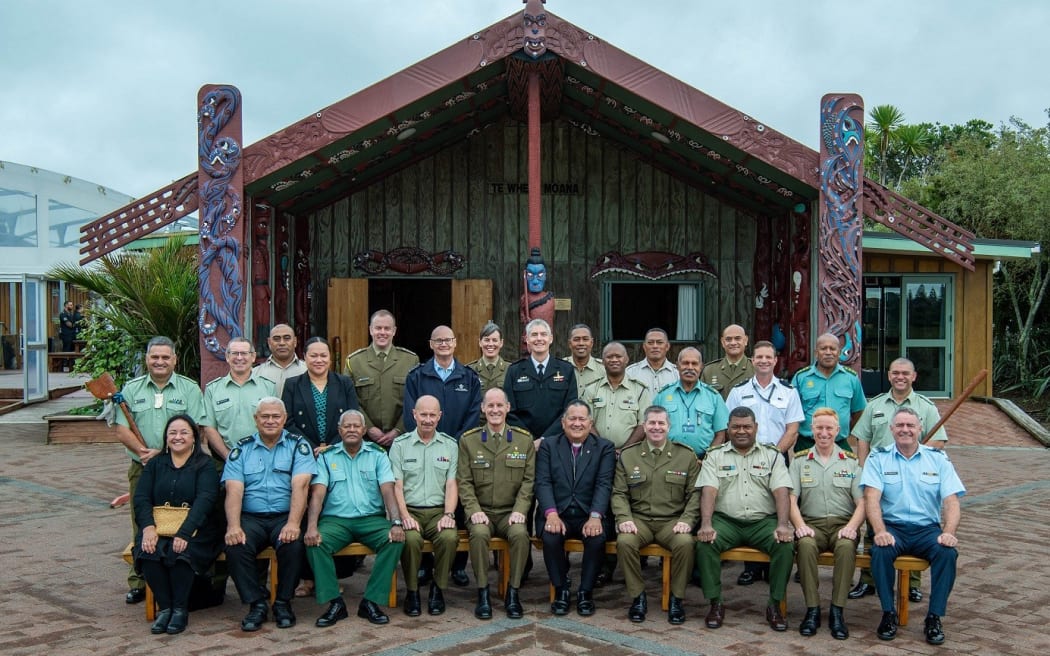 Chaplains attending the first Pacific Defence Faith Network are welcomed at Te Taua Moana Marae at Devonport Naval Base
