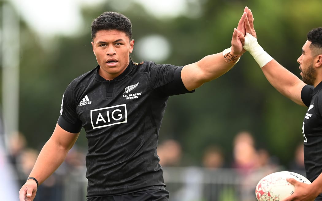 Caleb Clarke.
New Zealand All Blacks Sevens v Australia, Trans-Tasman Sevens series at the Grammar TEC rugby club at Orakei Domain in Auckland on Sunday 23 May 2021.