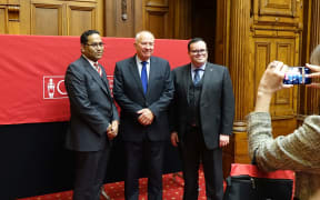 Commonwealth Parliamentary Association Secretary-General Akbar Khan, former Commonwealth Secretary-General Sir Don McKinnon and CPA Pacific Region Representative Paul Foster-Bell MP.