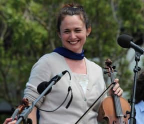 Violin player and busker Elisabeth Auchinvole in Wellington's Waitangi Park.