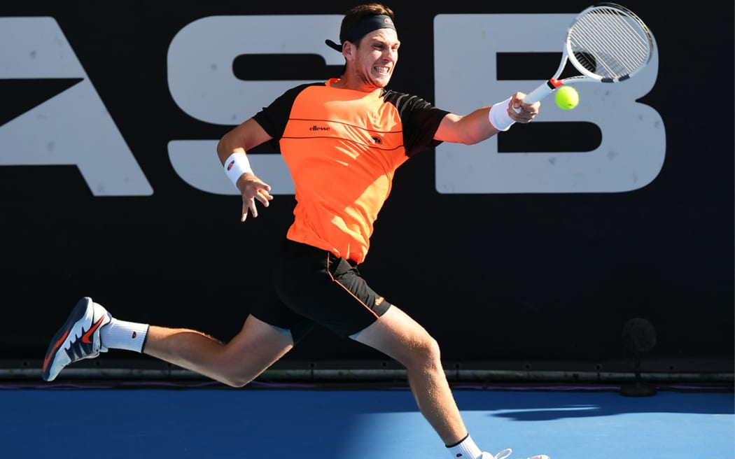Cameron Norrie playing for Great Britain during the ASB Classic Quarter Finals.
