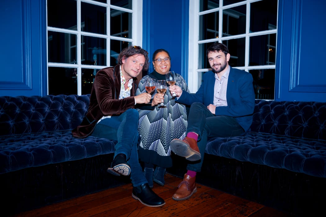 2017 NZ Jazz Award winners Jonathan Crayford and Callum Allardice with festival Artistic Director Shelagh Magadza