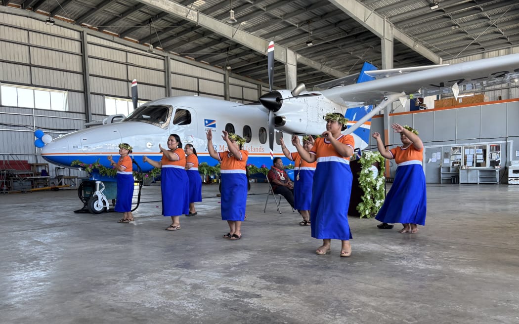 Air Marshall Islands staff performed several dances to welcome the new Cessna SkyCourier to the Marshall Islands during a blessing ceremony earlier this week in Majuro.