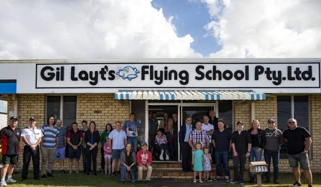 Staff and students of Gil Layt's Flying School Photo: Aero Circus