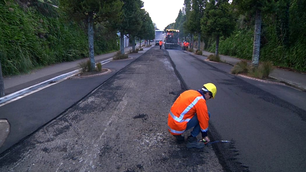 Plastic asphalt Plas Mix road resurfacing.