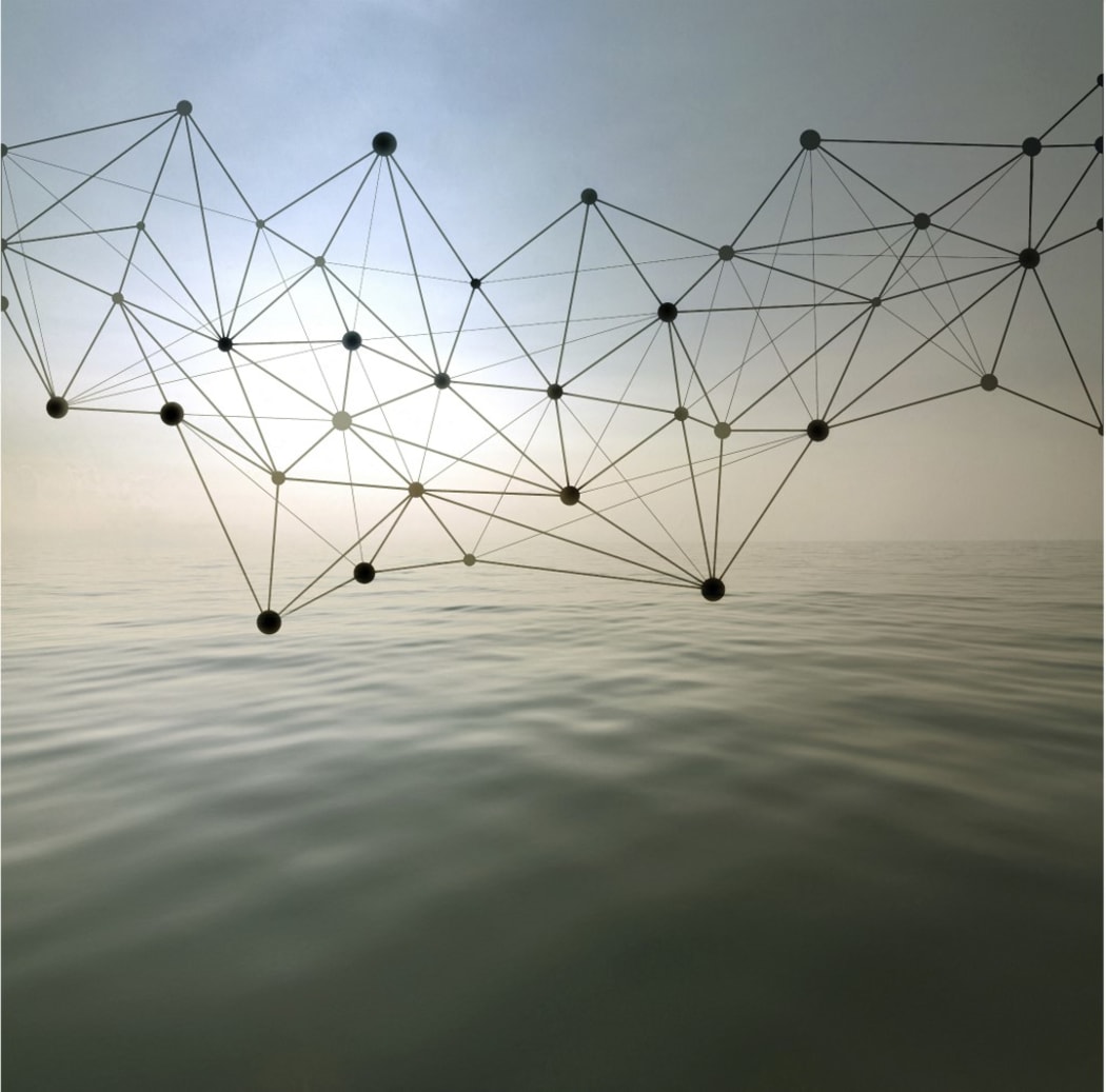 Conceptual illustration of a molecular structure over a seascape depicting the relationship between nature science and environment. (Photo by Fanatic Studio/Gary Waters/SCIEN / FST / Science Photo Library via AFP)