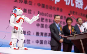 Robot 'Nao' addresses the opening ceremony of the 2016 RoboCup China Open in Hefei, China.