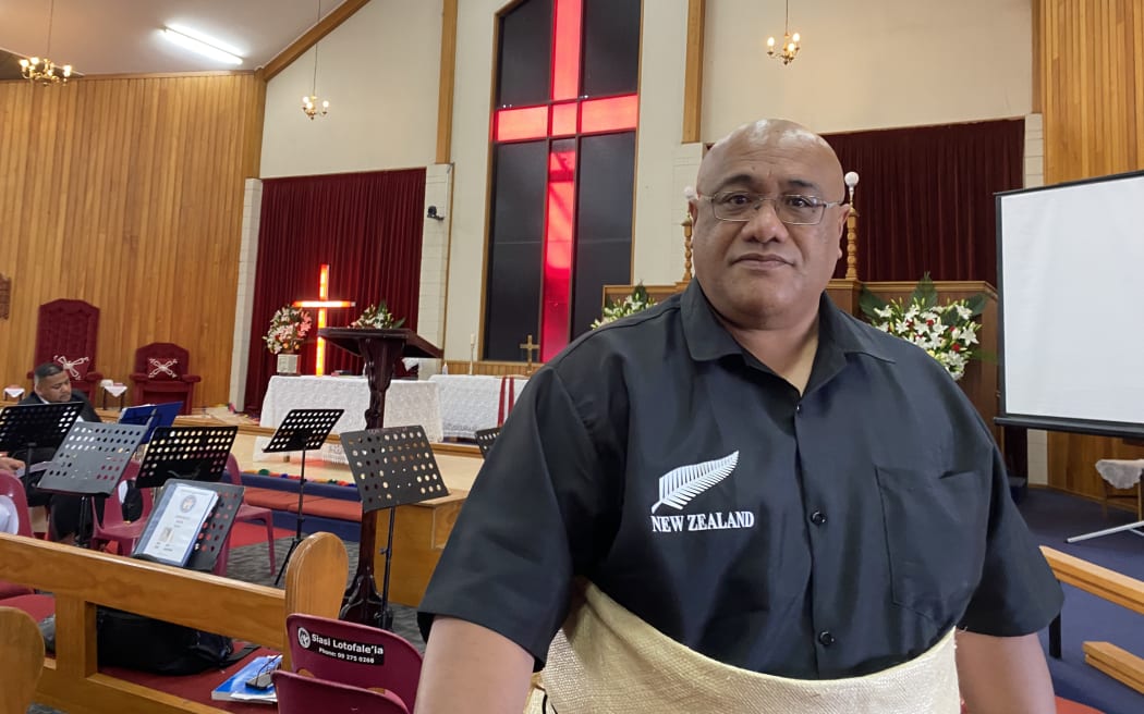 Community leader Pakilau Manase Lua at Tongan Council of Churches and the Aotearoa Tonga Response Group church service.