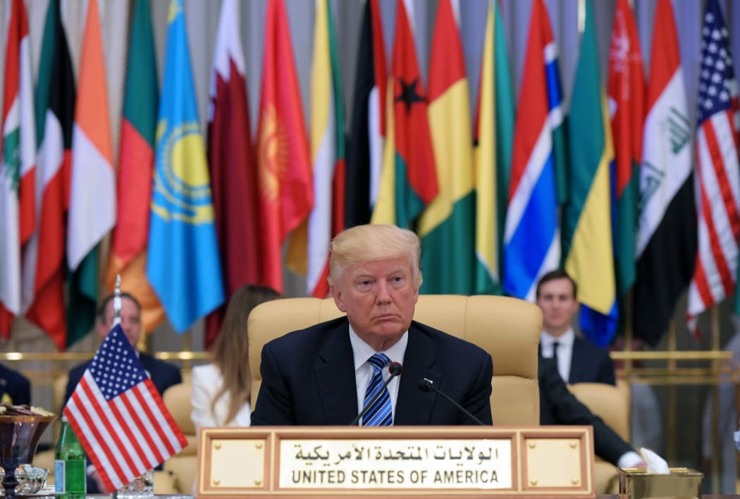 US President Donald Trump is seated during the Arab Islamic American Summit at the King Abdulaziz Conference Center in Riyadh on May 21, 2017.