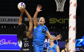 Aotearoa Men Victor Godsmark-White with Silver Ferns Grace Nweke during the Cadbury Netball Series