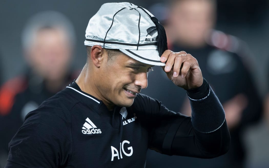 All Blacks halfback Aaron Smith after his 100th test - after the 2021 Bledisloe Cup Test rugby match between the All Blacks and Australia held at Eden Park - Auckland - New Zealand.  07  August  2021       Photo: Brett Phibbs / www.photosport.nz