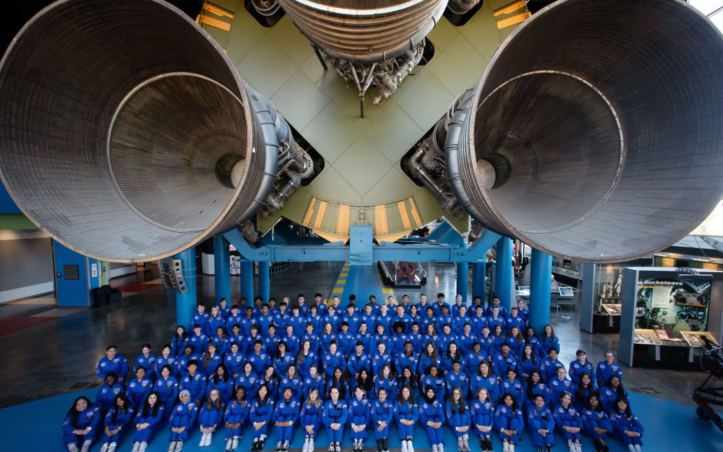 Trainees group photo on Day 1, Week 1 of the Honeywell Leadership Challenge Academy (HLCA) at the U.S. Space and Rocket Center (USSRC) in Huntsville, Ala. on Sunday, Oct. 20, 2024.