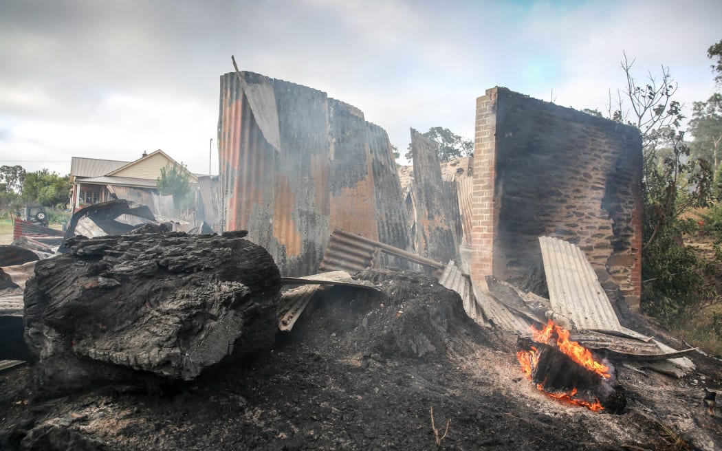 The burnt out remains of a property in the Adelaide Hills district of Gumeracha.