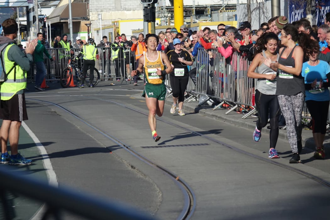 Japanese runner Hiro Tamymoto wins the Christchurch Marathon in just under two hours and 25 minutes.