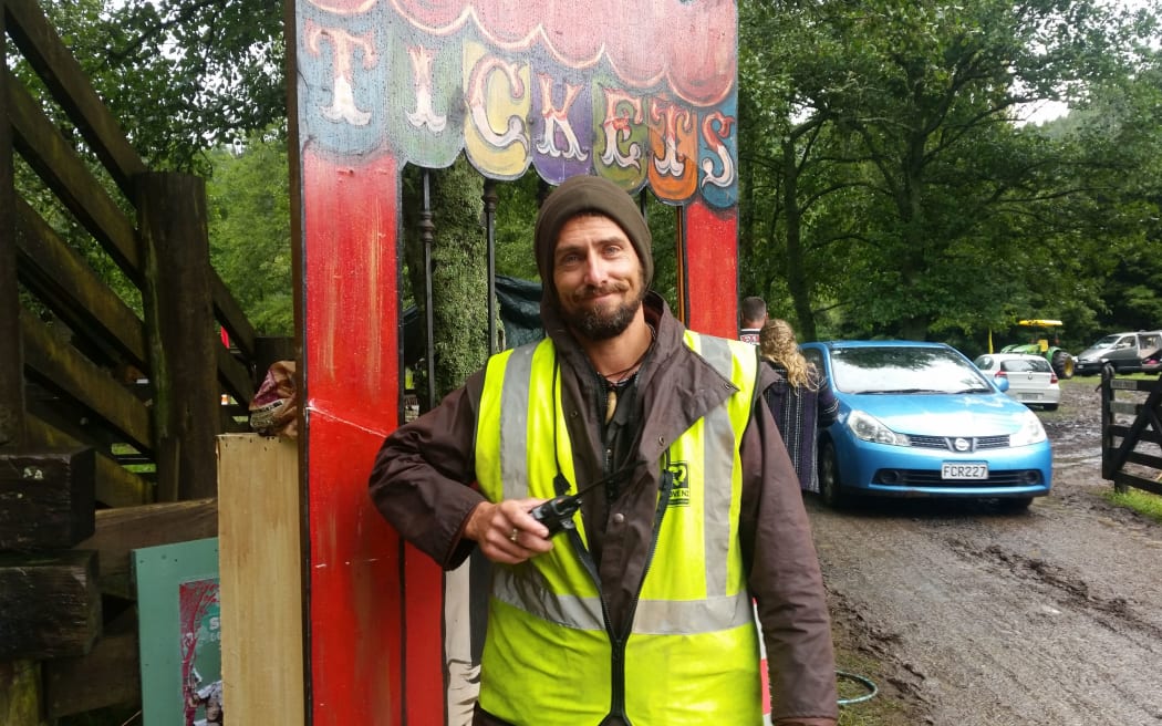 Festival organiser Matt Griffiths has had a long night of getting partiers to higher ground.