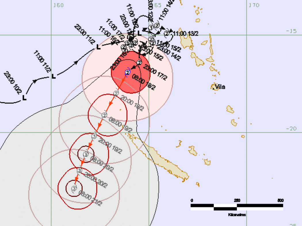 Tropical Cyclone Forecast Track Map Number 47 issued at 9:44 am VUT on Monday 18 February 2019.