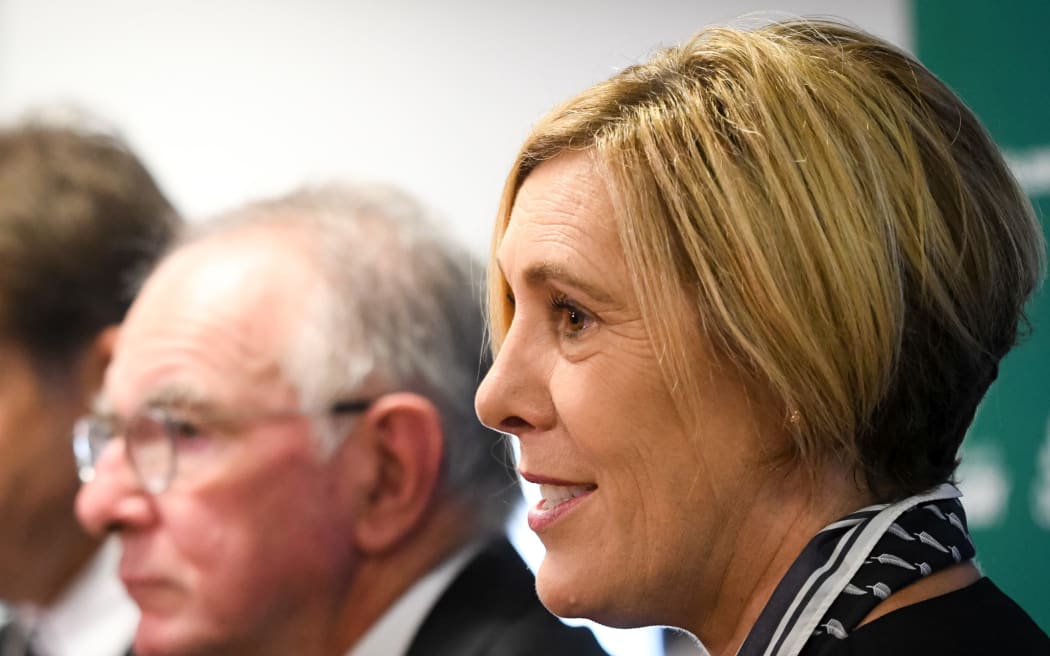 Brent Impey and Nicki Nicol speak to media after NZ Rugby AGM April 29, 2021 in Wellington, New Zealand.