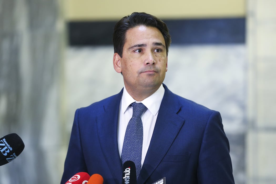 National leader Simon Bridges speaks to media during a press conference at Parliament on April 09, 2020 in Wellington, New Zealand.