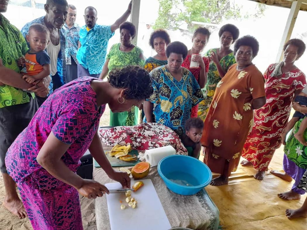 People in the Yasawa islands learn new food processing skills like flour making using local staples and fruit drying