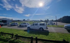 The queue for the Pages Road Covid-19 testing centre in Christchurch.