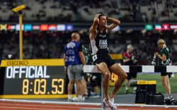 George Beamish crosses the line in fifth place in the 3000m steeplechase at the 2023 World Athletics Championships in Hungary.