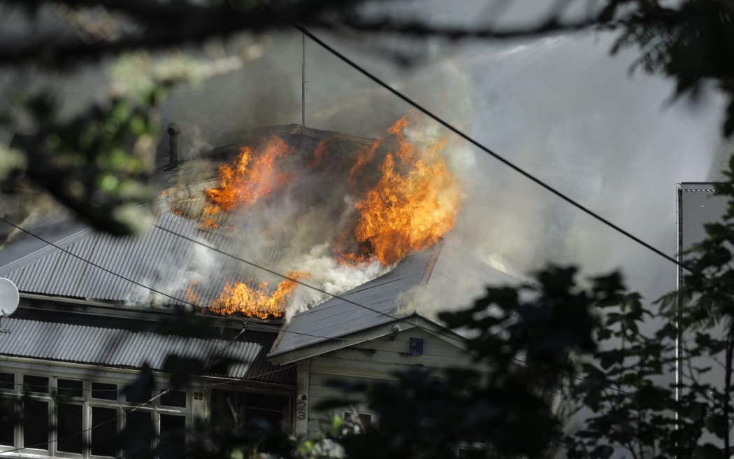 A house on fire in Kelburn.