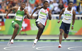 Samoa's Jeremy Dodson [R] in the 200m heats at the Rio Olympics.