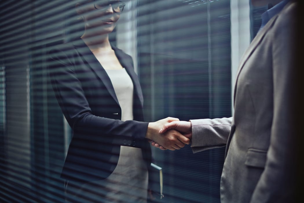 two businesswomen handshaking