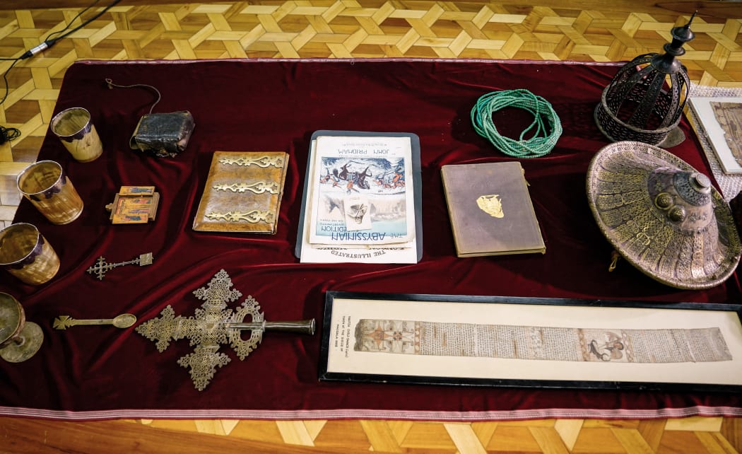 Recovered artifacts are on display at the National Museum as Ethiopia hailed the return of precious artefacts looted by British soldiers more than 150 years ago in Addis Ababa, Ethiopia, on November 20, 2021, two months after they were formally handed over at a ceremony in London.