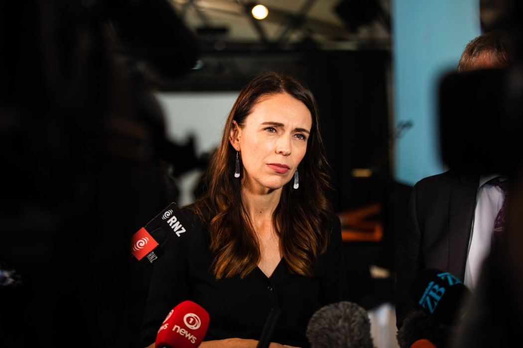 Prime Minister Jacinda Ardern holds a media briefing at the Viaduct in Auckland.  26/02/21