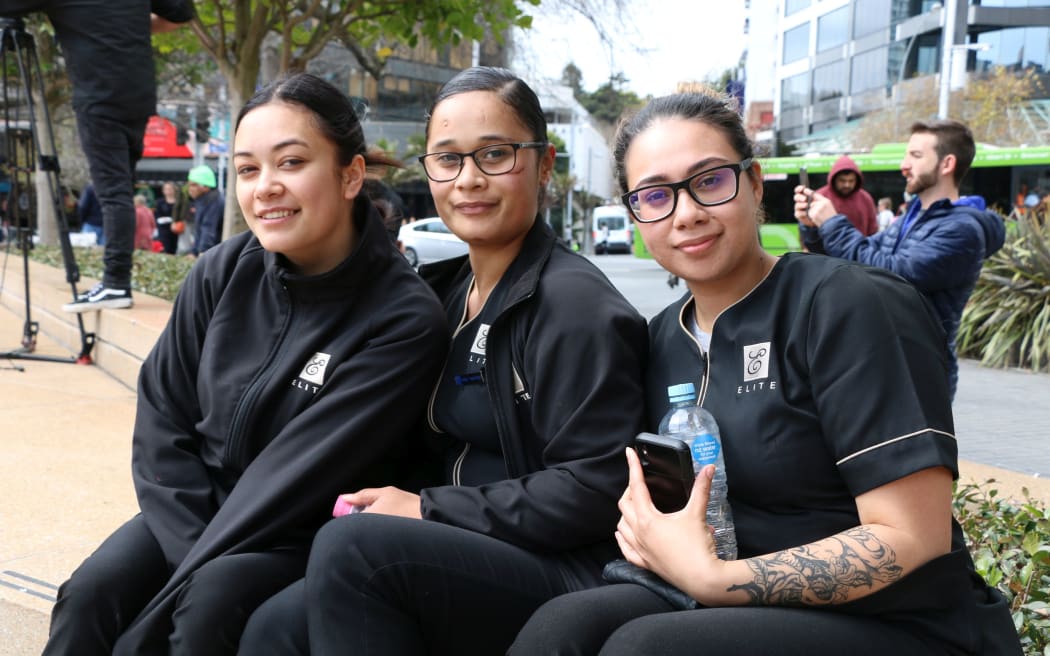 Ricky Steiner (left) and Rangi Timutimu (centre) were in Aotea Square to support the hīkoi.