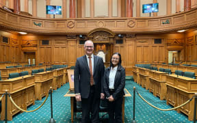 Tiara Siregar in the debating chamber with Phil Twyford