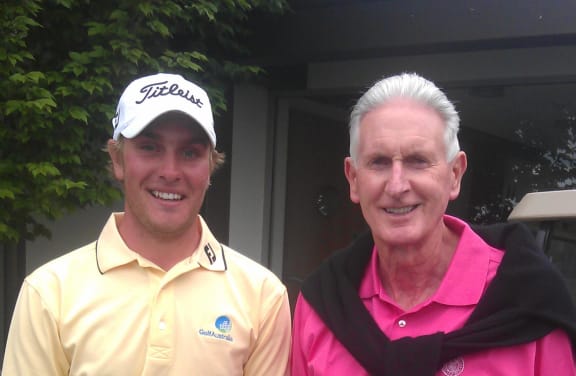 Jake Higginbottom (left) with Sir Bob Charles.