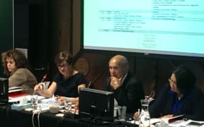Members of the Waitangi Tribunal hearing panel, led by Judge Reeves (second fom left).