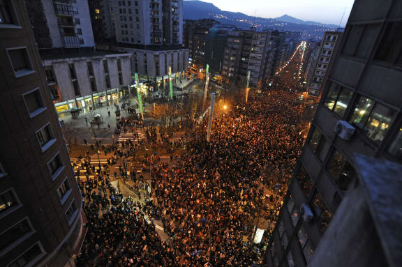 ETA supporters on the march in Bilbao.