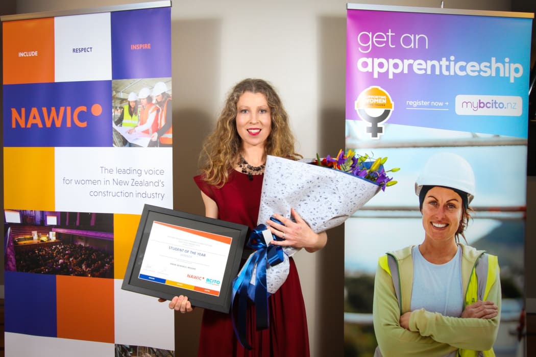 Apprentice with Osborn Brothers Building and Construction Ltd, Anna Winskill-Moore. Anna won the Student of the Year award at the National Association of Women in Construction Excellence Awards 2019.