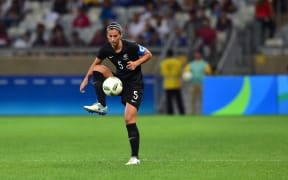 Football Fern captain Abby Erceg in action against Colombia in Brazil, in group play at the 2016 Rio Olympics.