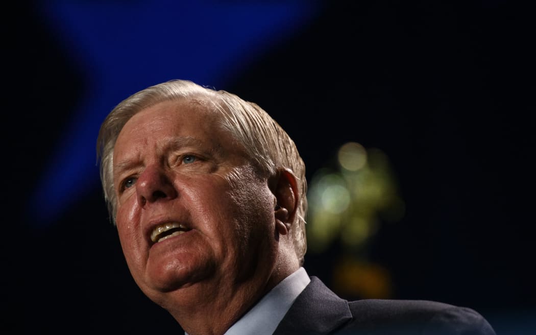COLUMBIA, SOUTH CAROLINA - AUGUST 5: Senator Lindsey Graham speaks before Former President Donald Trump at the 56th Annual Silver Elephant Dinner hosted by the South Carolina Republican Party on August 5, 2023 in Columbia, South Carolina. President Trump was introduced by South Carolina's Governor Henry McMaster.   Melissa Sue Gerrits/Getty Images/AFP (Photo by Melissa Sue Gerrits / GETTY IMAGES NORTH AMERICA / Getty Images via AFP)