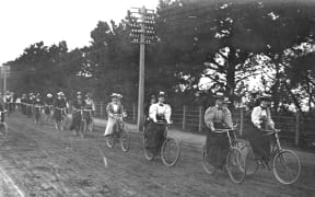 An early women's cycling club in Symonds Street Auckland