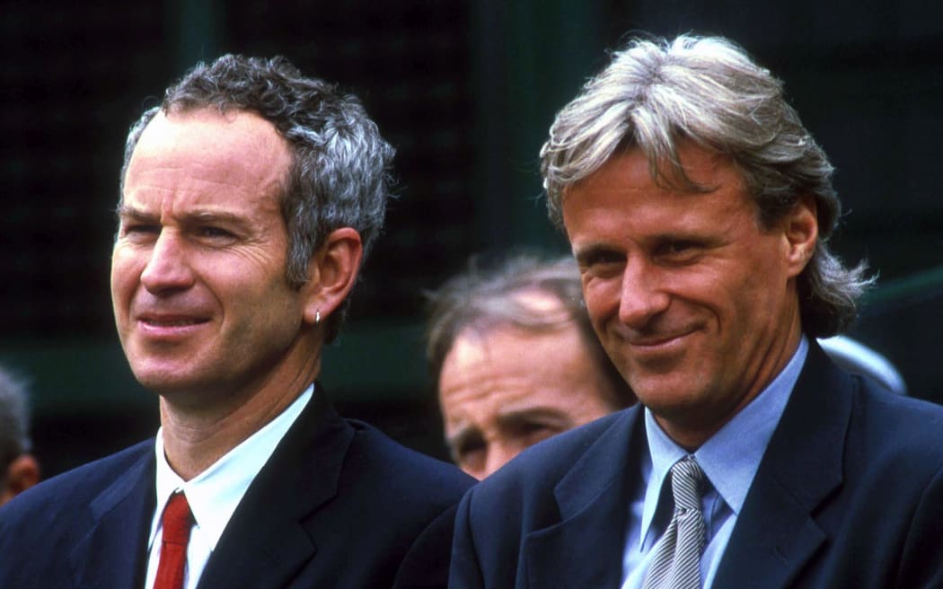 John McEnroe and Bjorn Borg at Wimbledon in 2000.