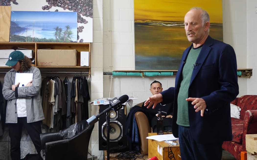 Gareth Morgan at today's policy announcement.