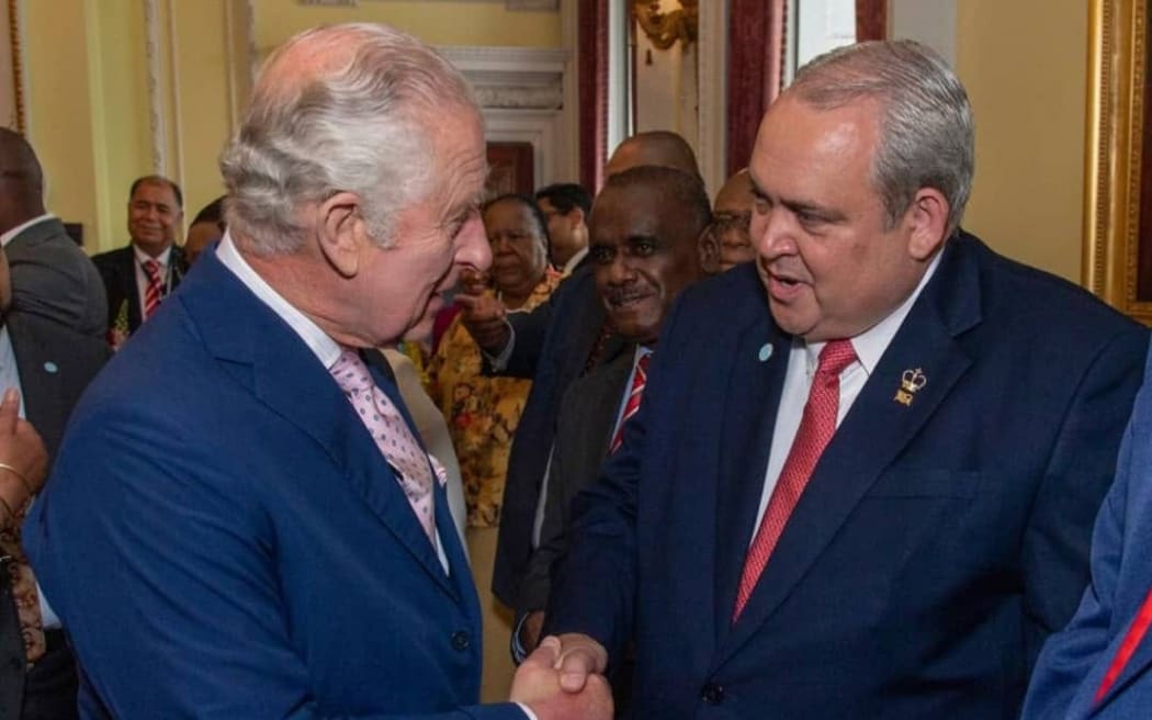 Justin Tkatchenko meets King Charles III at the Cmmonwealth Leaders Meeting London UK on 7 May 2023.