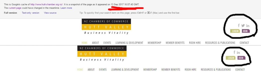 A screenshot of the official Hutt Valley Chamber of Commerce website, showing the link to the account.