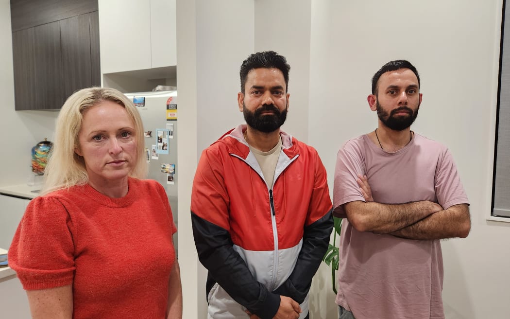 Purapura Lane homeowners and neighbours have banded together after finding out in October that the homes they purchased over a year ago don't comply with Resource Consents. Single Mum Christine O'connor (left) said she doesn't have the money for the works needed, or to take legal actions against anyone. Harjinder Singh Brar (middle) and Manjot Singh (right) are in a similar position.