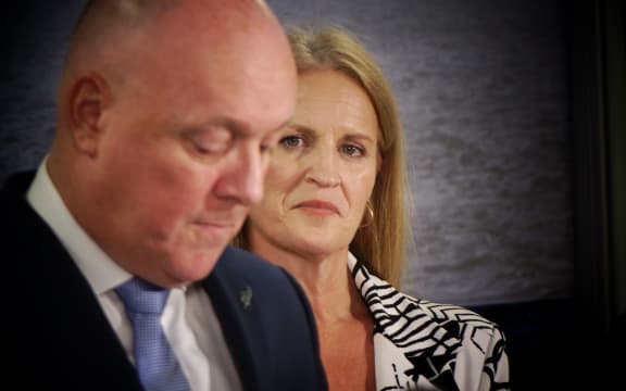 Prime Minister Christopher Luxon and Social Development Minister Louise Upston at the announcement that parents earning more than $65,000 must support their 18-19-year-old children, with the government tightening eligibility for Jobseeker benefits.