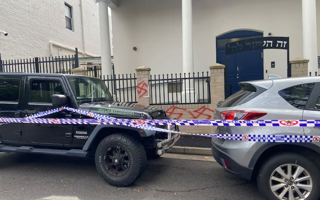 Offensive graffiti, was found in Sydney on a synagogue and house, on 11 January 2024.