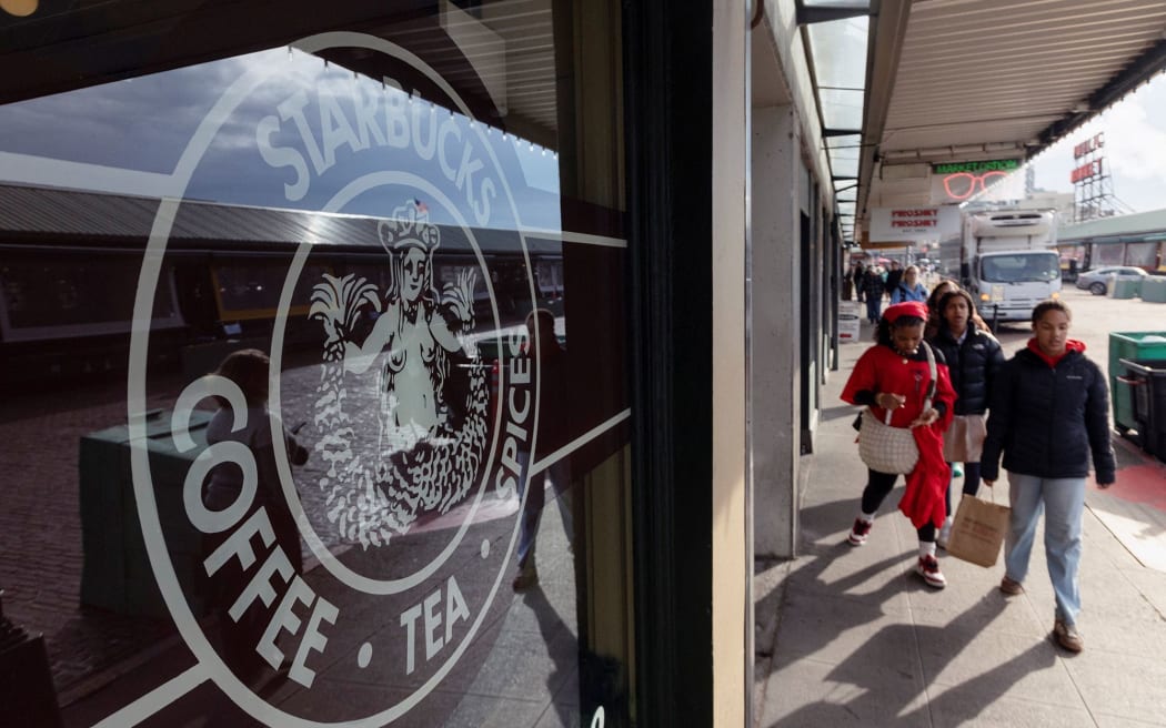 Starbucks' original logo at one of the first stores at Pike Place Market in Seattle this year.